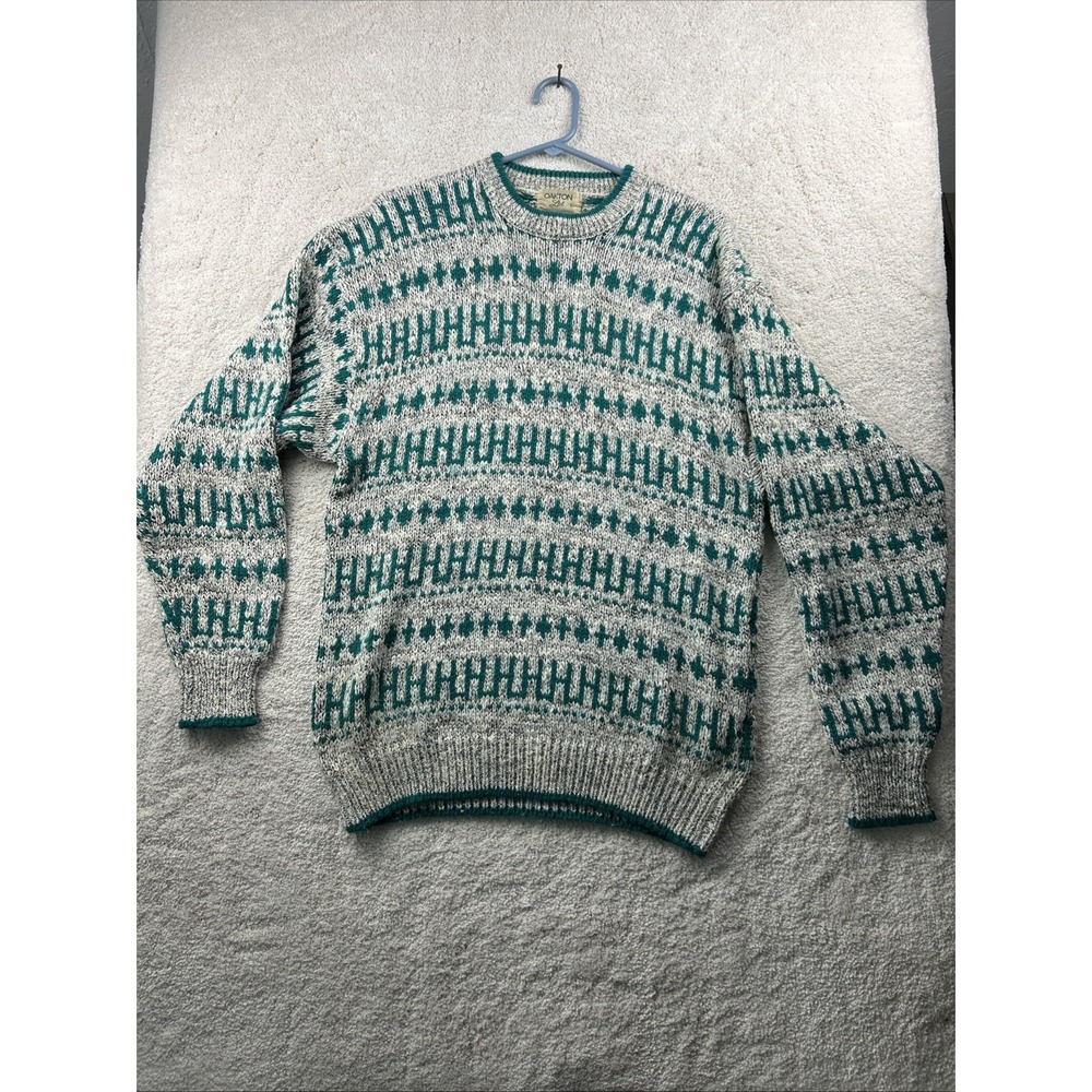 Oakton Ltd. Green Geometric‎ Knit Vintage Sweater Pullover Size Large